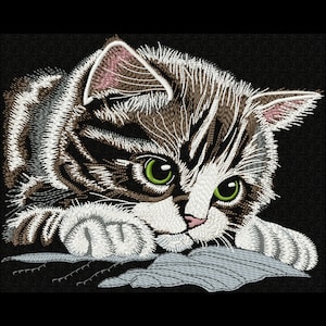 Söta realistiska djur kattungeporträtt katt broderi maskinbroderi