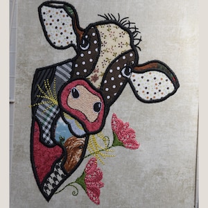 Kuh-Applikation-Stickerei Maschinenstickerei Entzückende Tierstickerei Blumenstickerei