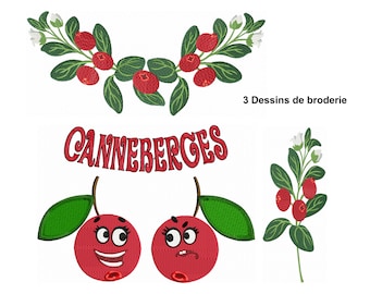 Kitchen Embroidery Design Fruit Embroidery Machine Embroidery, Cranberry Embroidery