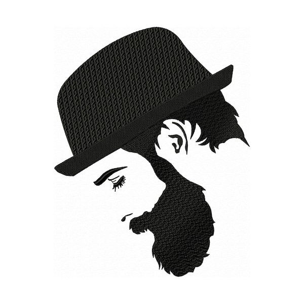 Visage d'Homme avec Barbe et Chapeau Dessin de Broderie Machine, Broderie mode