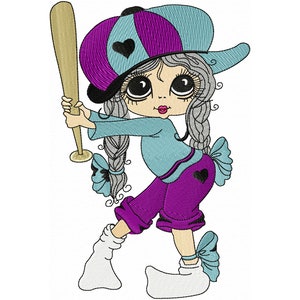 Baseball Embroidery Design Girl with Cap and Bat Machine Embroidery, Sports Embroidery, Girl Embroidery, Cute Embroidery