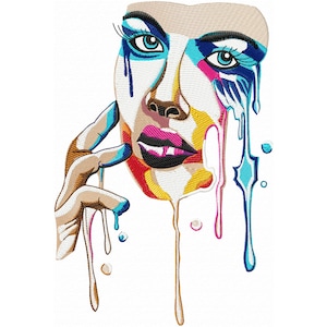 Woman Face Embroidery Design Artistic Machine Embroidery Pattern imitating a painted canvas