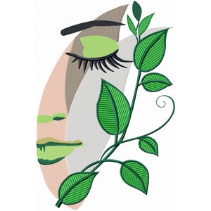 Woman Face Embroidery Design Machine Embroidery of Woman Face with Ivy, Fashion Embroidery