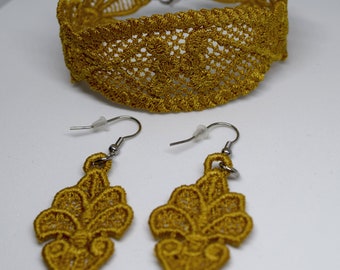 Lace Earrings and Bracelet FSL Machine Embroidery Designs, Freestanding Lace