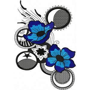 Bordado a máquina bordado floral con encaje y espigas de trigo, diseño artístico de bordado de flores