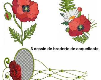 Dessin de broderie de Fleur COQUELICOT Broderie Machine, Broderie Florale, Bordure de Fleur