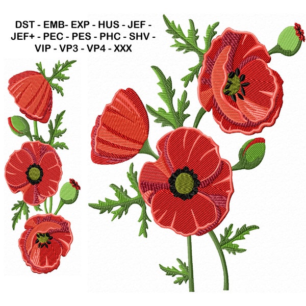 POPPY Flower embroidery design Machine Embroidery Designs, Floral Embroidery and Flower Border