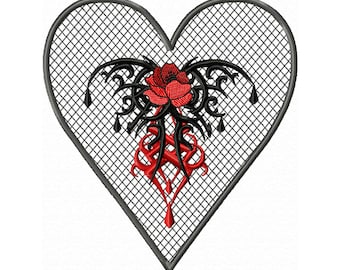 FSL Embroidery Design, Machine Embroidery Designs, Heart Embroidery with Lace Rose, Floral Embroidery, 2 Freestanding Lace Designs