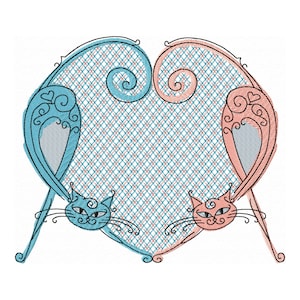 Cute Cat Machine Embroidery Design with Lace Heart, Baby Embroidery