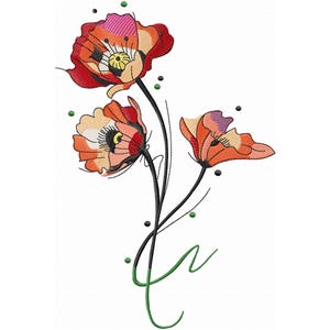 Poppy Flower Embroidery Design Machine embroidery of Wild flowers, Floral decoration Embroidery