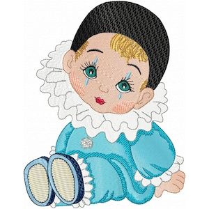 Pierrot the Clown Machine Embroidery, Children Embroidery, Little Boy Embroidery
