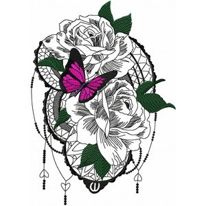Roses and Butterfly Embroidery Design Machine Embroidery  Floral Embroidery with Lace