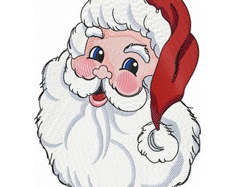 Christmas Embroidery Design Cheerful Santa Face Machine Embroidery for Christmas Festive Decor, Smiling Santa Claus with Big Beard