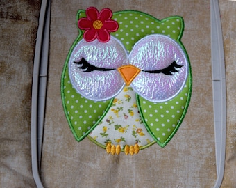 Owl Applique Embroidery Design Machine Embroidery Bird with Flower Embroidery with or without Mylar