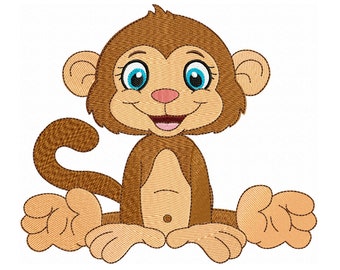 Cute Little Monkey Embroidery Design Funny Animal Machine Embroidery, Child Embroidery