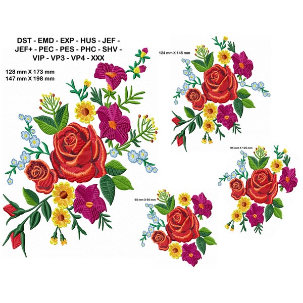 Floral Embroidery Design Machine Embroidery Designs, Flower Embroidery, Roses, Petunias, Bouquet of Flowers