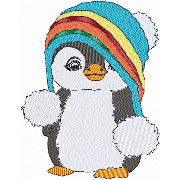 Lindo PENGUIN máquina bordado diseño pájaro bordado con sombrero, bordado infantil