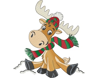 Christmas Embroidery Design Machine Embroidery of Christmas Reindeer with Scarf, Perfect for Christmas Decoration