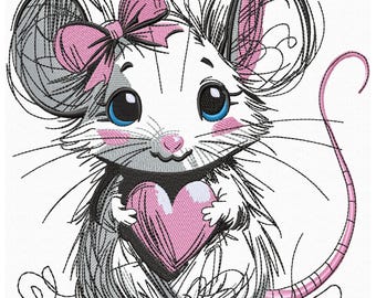 Adorable Mouse Embroidery Design Machine Embroidery of a Cute Animal
