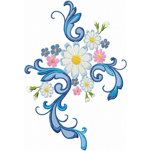 DAISY Border Machine Embroidery Design of Flower Bouquet Floral Embroidery 2 Flower Patterns