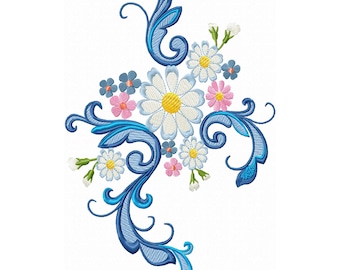 DAISY Border Machine Embroidery Design of Flower Bouquet Floral Embroidery 2 Flower Patterns