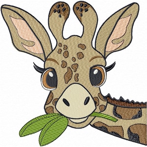 Cute Giraffe Embroidery Design Machine Embroidery of Animal Eating Leaves