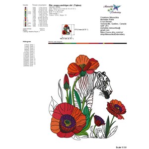 Embroidery Design Poppies with a Tiger Machine Embroidery Designs, Floral Embroidery, Animal Embroidery, 4 Sizes image 7