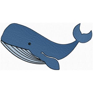 Puede incluir: Una ballena azul con un contorno negro y una barriga blanca. La ballena tiene un ojo pequeño y una boca ligeramente abierta. La ballena está nadando hacia la derecha.