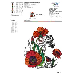 Embroidery Design Poppies with a Tiger Machine Embroidery Designs, Floral Embroidery, Animal Embroidery, 4 Sizes image 9