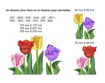 Tulipes colorées Dessin de Broderie de Fleur Broderie Machine, Bouquet de Tulipes, Broderie Florale