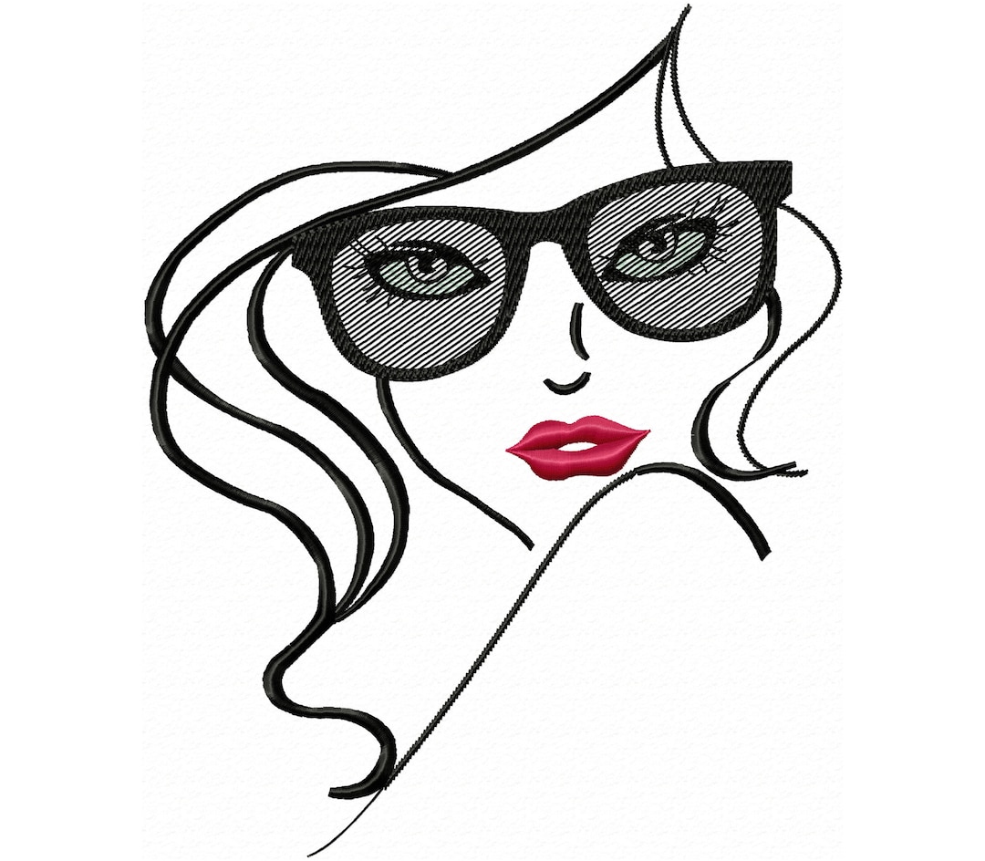 Woman Face With Sunglasses Embroidery Design Machine Embroidery Designs
