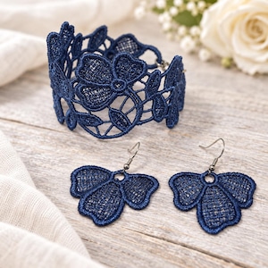 FSL Embroidery Bracelet and Earrings Set, Machine Embroidery, Freestanding Lace, Exclusive Jewelry, Gift Idea for Women