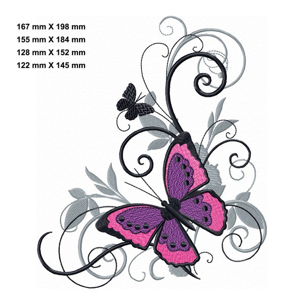 Dessin de broderie de Papillon avec fleurs, Broderie machine, Broderie Florale,  Broderie d'Insecte