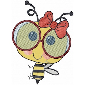 Machine Embroidery Design Bee Embroidery with Glasses, Embroidery for Children