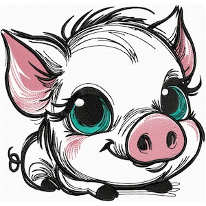 Cute Piglet Embroidery Design of Adorable and Comic Animal Cartoon Style Machine Embroidery