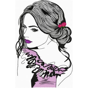 Woman Silhouette with Flower Machine Embroidery Designs, Line Art Embroidery, Fashion Embroidery