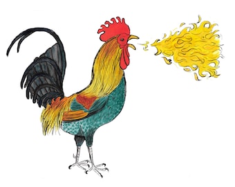 Fire-Breathing Rooster Print - Instant Download