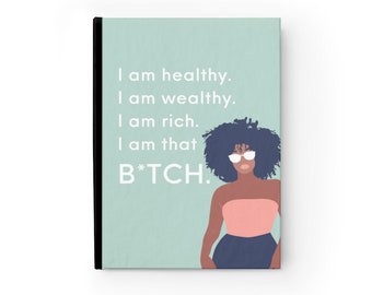 I am Healthy I am Wealthy I am Rich Manifestation Journal, Words of Affirmation, Gifts for Black Women, Aesthetic Notebook, Black Owned Shop