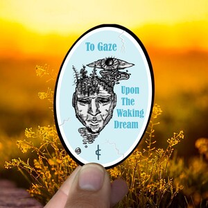 Doordacht gezicht met natuur vinyl sticker, persoonlijke ruimte laptop of telefoon hoesje sticker, dagboek planner sticker voor introverte natuurliefhebbers