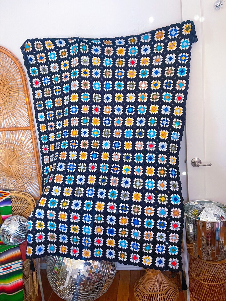 Vintage Grannysquare Afghan Etsy