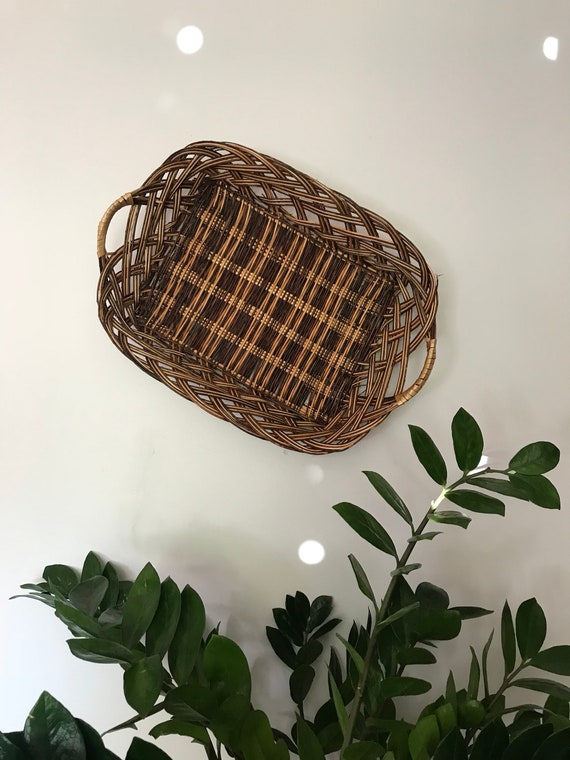 Vintage Wicker Tray Wall Hanging Boho Decor