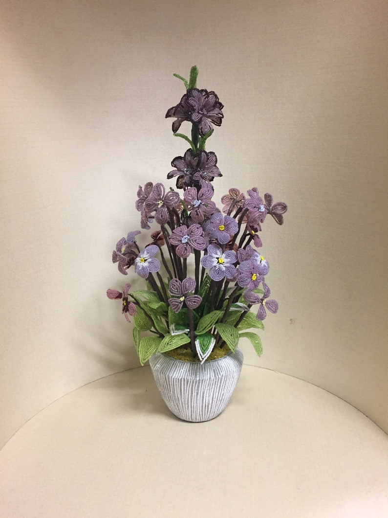 Flower Vase With Murano Glass Beads Pearl Flowers Floral Glass Etsy