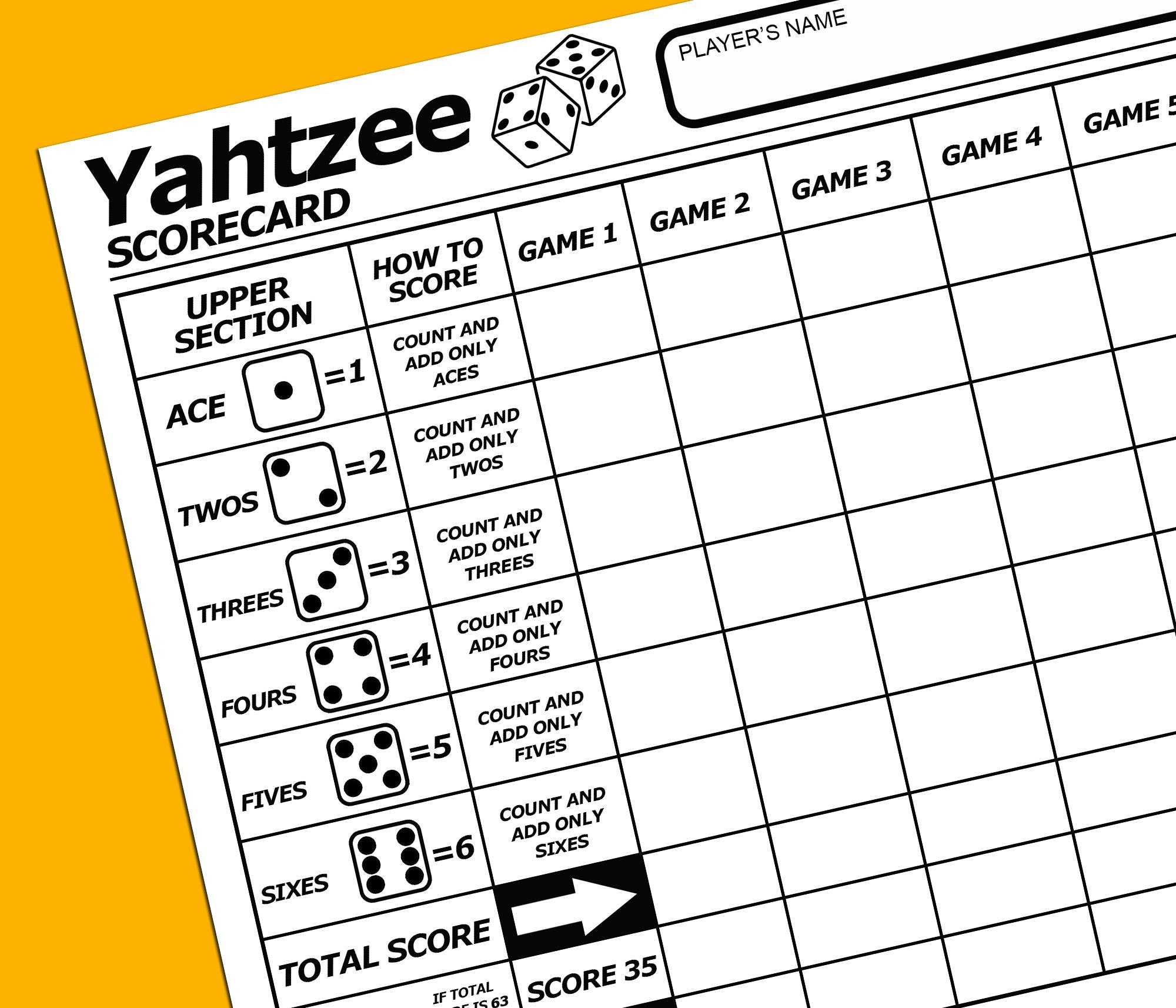 Yahtzee Score Card Yahtzee Printable Score Card Yahtzee Etsy