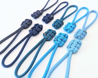 10 Pack Cobra Weave Blue Zipper Pulls 4 Inches Long | KYA Paracord Zipper Pull