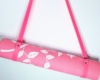 Pink Yoga Mat Strap Waterproof Easy to Clean | Heavy Duty BioThane Carry Strap | Blanket Strap | Skate Leash