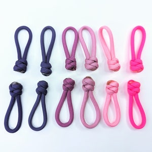 12 Pack Snake Weave Pink Purple Short Zipper Pulls 2 Inches Long KYA Paracord Zipper Pull image 2