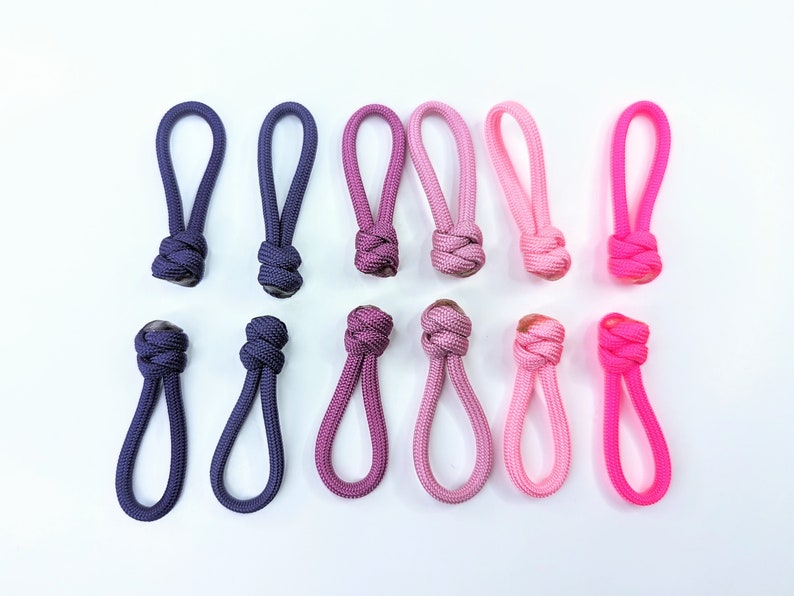 12 Pack Snake Weave Pink Purple Short Zipper Pulls 2 Inches Long KYA Paracord Zipper Pull image 2