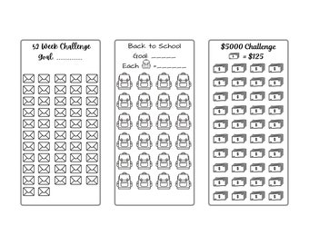 Mini Savings Tracker set 5 | 52 Week Challenge | Back to School Savings | 5000 Savings Challenge printable | Sinking Funds