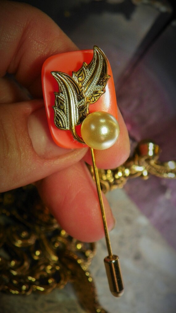 UNIQUE VINTAGE DAMASCENE Stick Pin Gold Tone Broo… - image 5