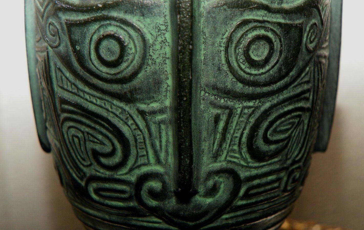 Antique Chinese Taotie Mask Design Bronze Metal Vase Figurine Etsy